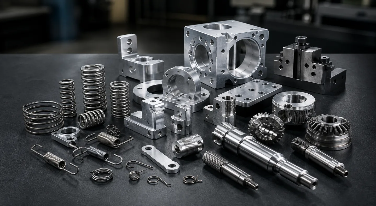 Machined parts, springs, tooling, fixtures, and industrial components